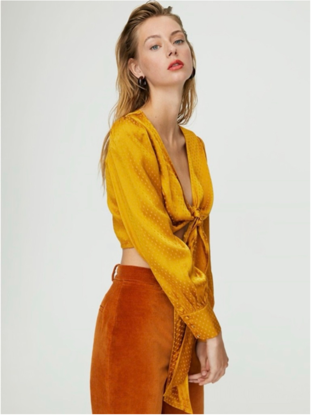 Wilfred Vivi Blouse Size XS Dark Mustard Aritzia Wrap Blouse